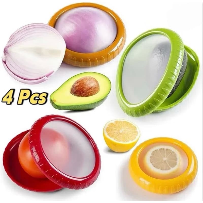 4Pcs Caixa de Silicone Armazenamento Frutas/Legumes: Reutilizável, Mantém Cebola/Abacate Frescos