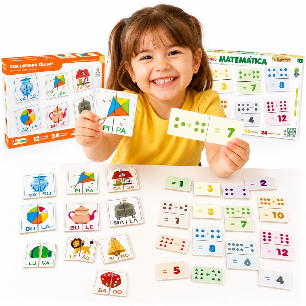 Kit Jogos Educativos Alfabetização Infantil  Descobrindo Sílabas e Matemática MDF