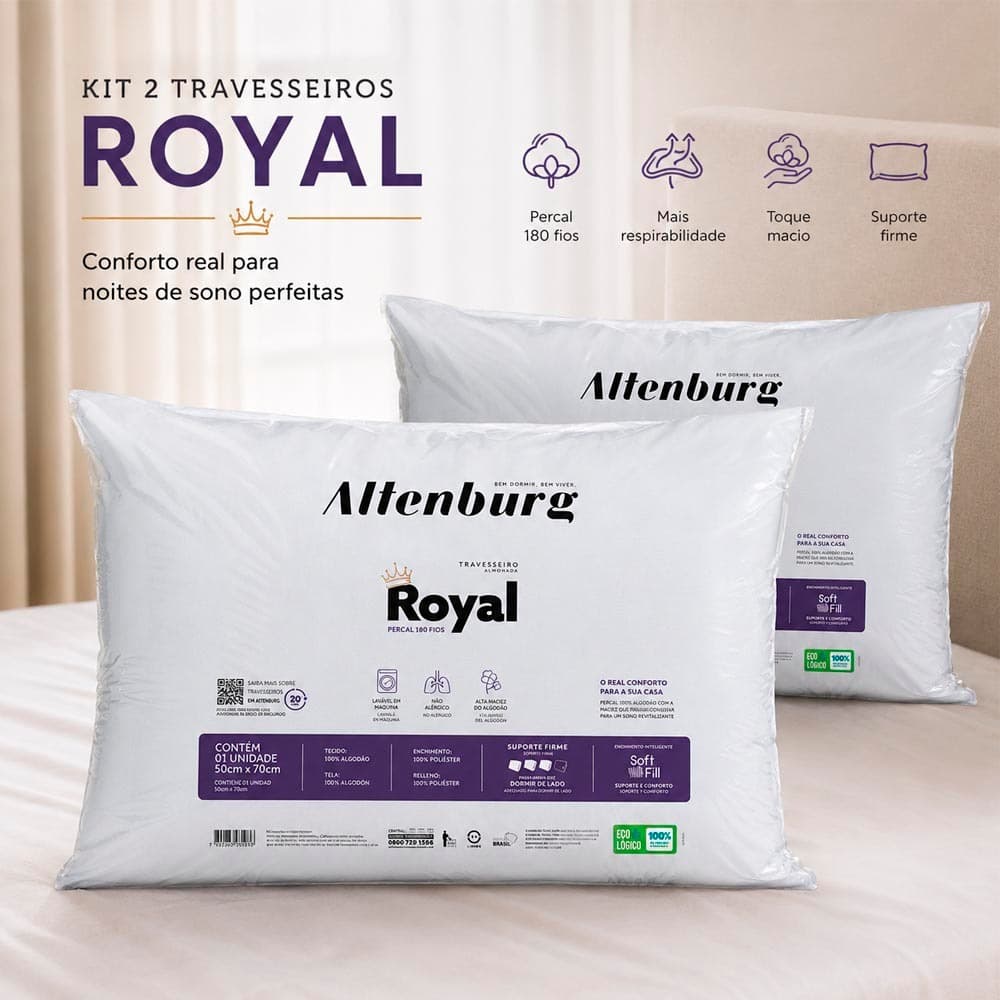 Kit 2 Travesseiros Altenburg Royal Percal 180fios 50x70cm