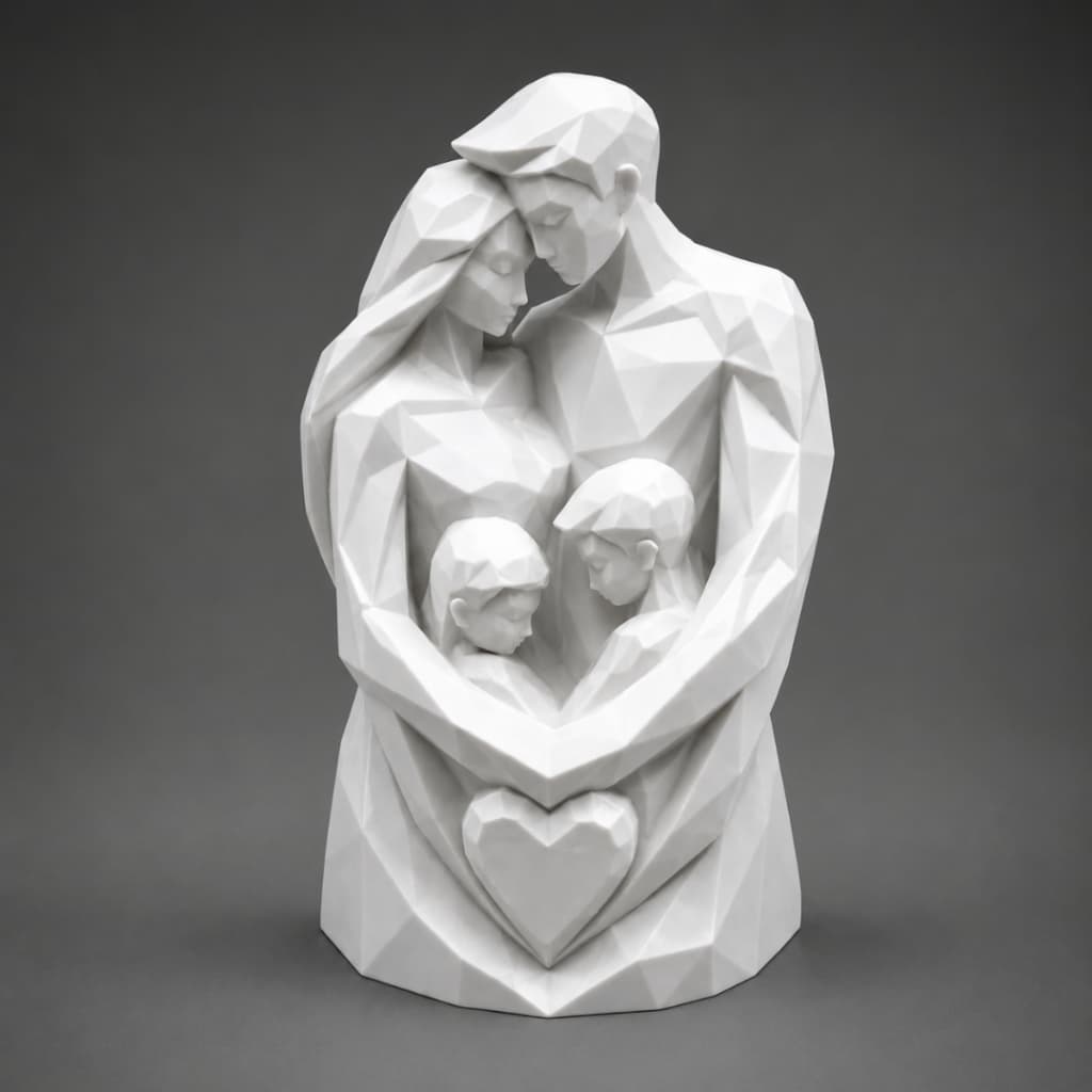 Escultura Família Unida Decorativa Moderna Presente Estátua Casal com Filhos Decoração Sala Minimalista