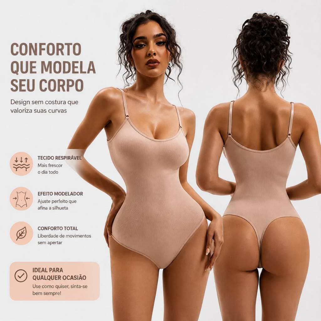 Body Modelador Feminino Tanga Fio Compressão Empina Bumbum Sem Costura Alças Reguláveis  CINTA443