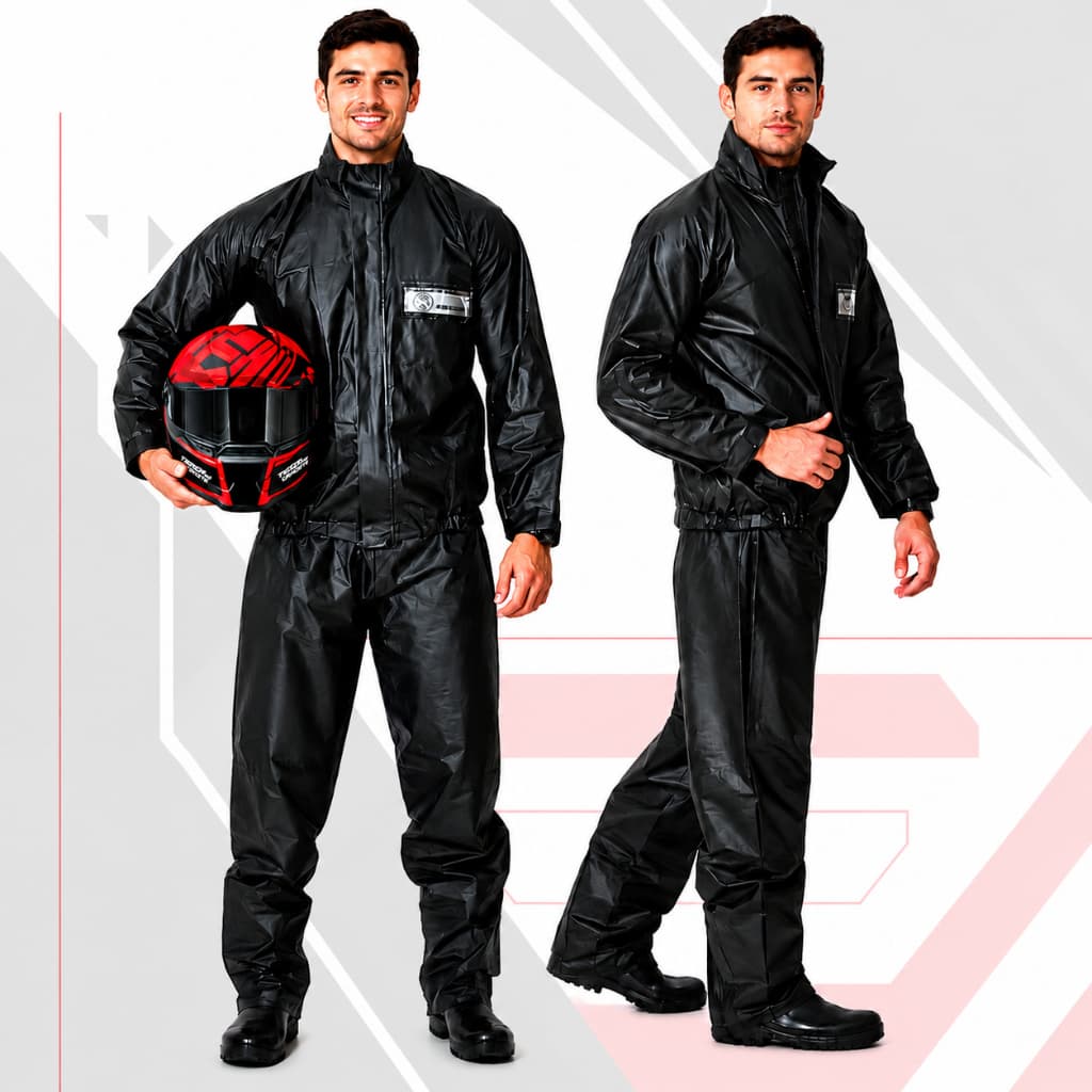 Capa de Chuva Motoqueiro PVC Forrada Impermeável Adulto Completa