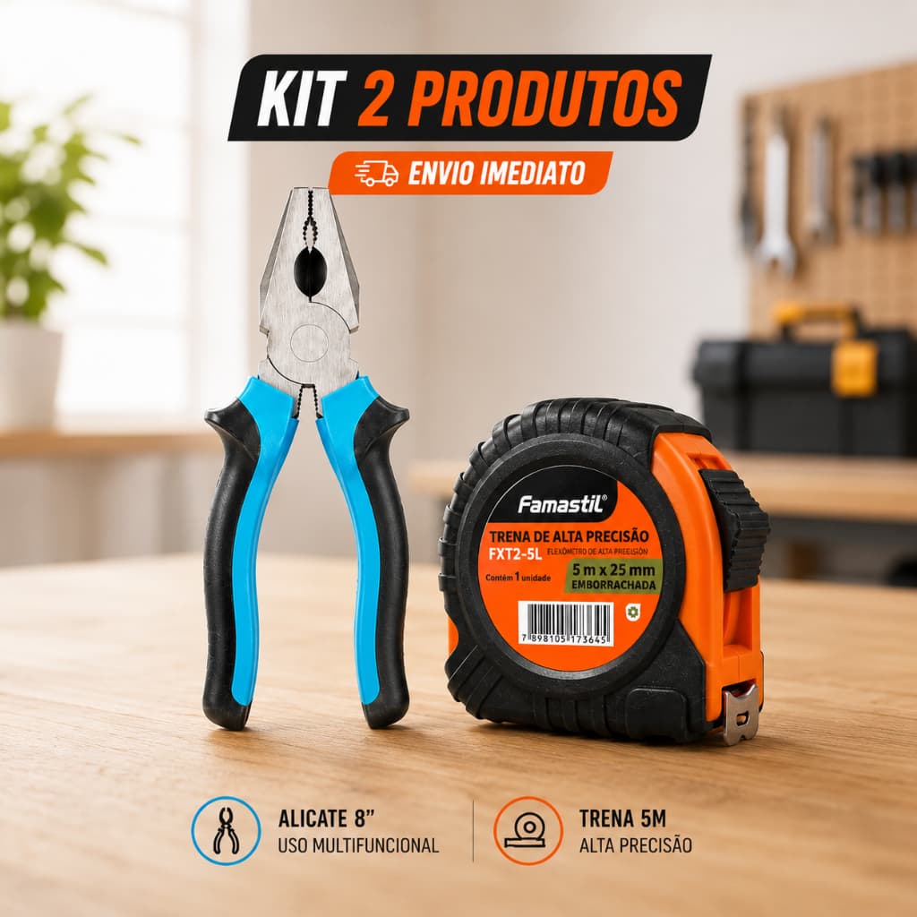 Kit 2 Ferramentas - Alicate Universal 8" + Trena 5 Metros | Alta Precisão