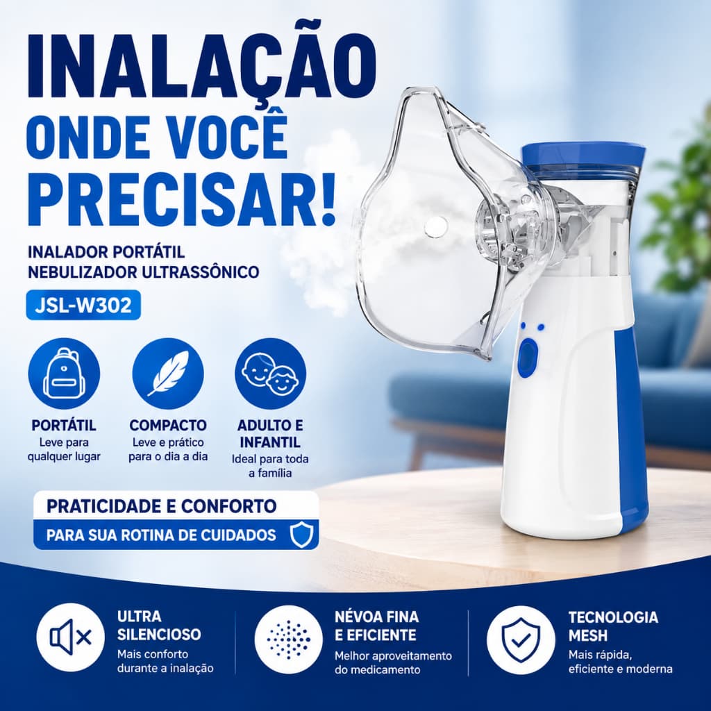Inalador Portátil Nebulizador Ultrassônico Mesh  Adulto Infantil USB