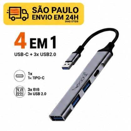 Adaptador Hub USB C 4 Portas USB 2.0 Expansor USB para Notebook Computador PC