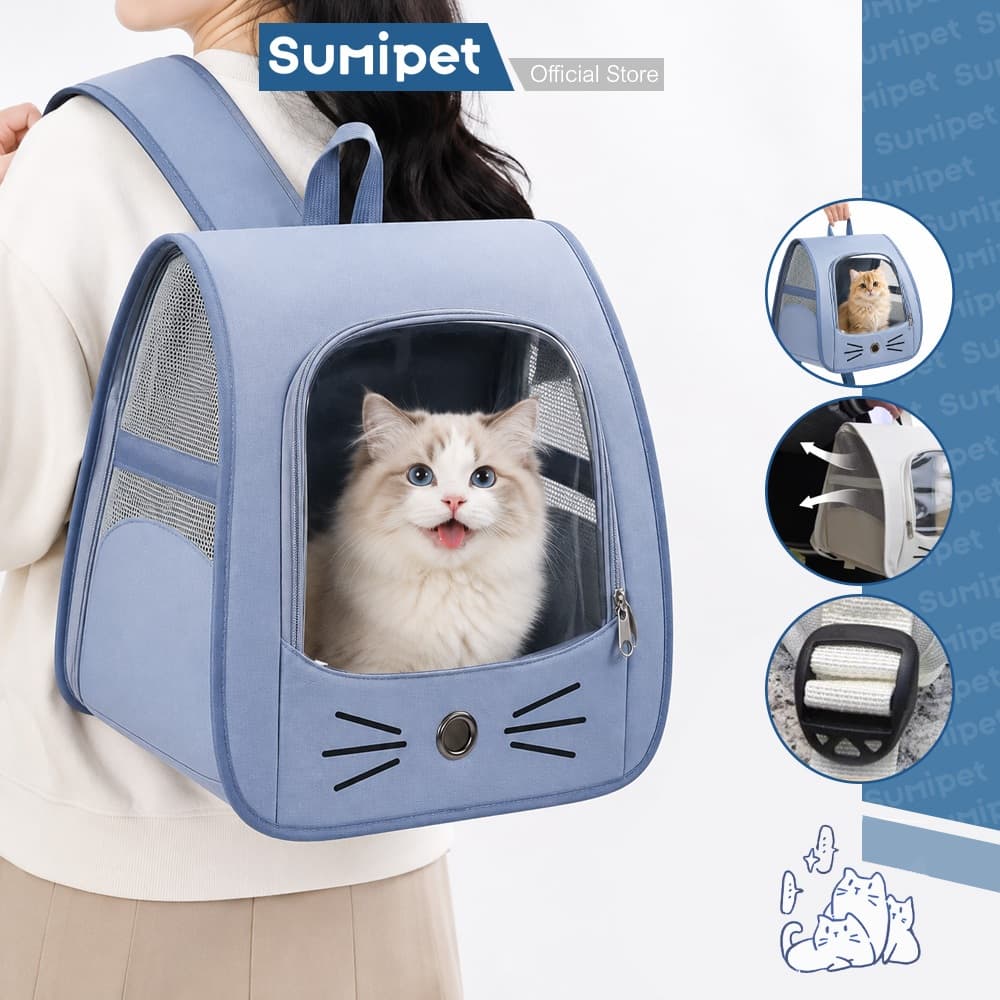 Mochila de Transporte Pet para Gatos Respirável Dobrável com Visor Transparente para Passeio e Viagem