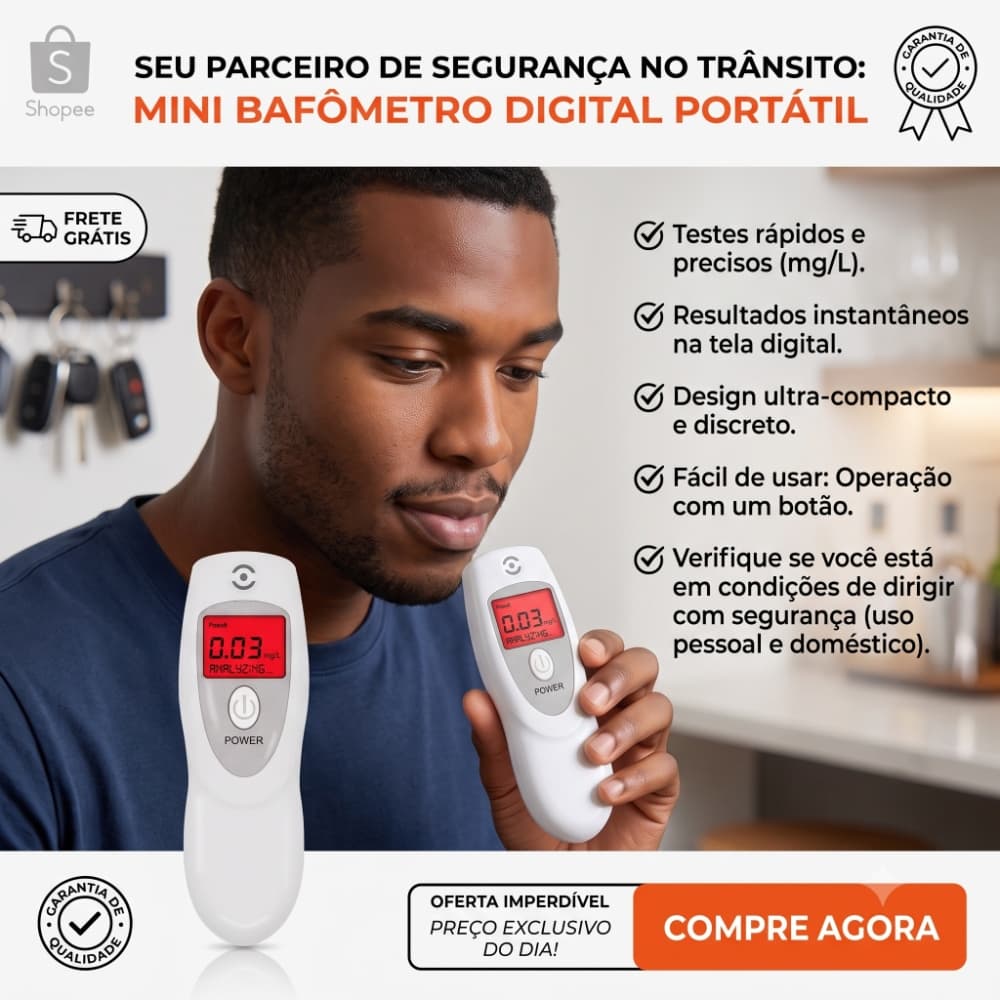 Bafômetro Digital Portátil Sem Contato , Analisador De Precisão Com Display LED com Pilhas Incluidas