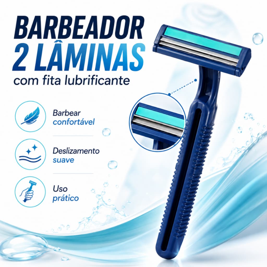Kit Aparelho de Barbear 2 Lâminas com Fita Lubrificante Barbeador Descartável 6 a 24 Unidades
