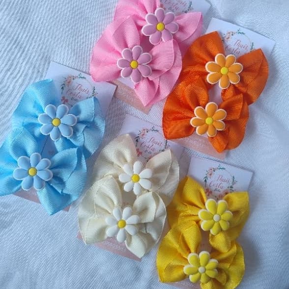 Par de laços com flor, Laço colorido, laços com flores, laços delicados, laços florais