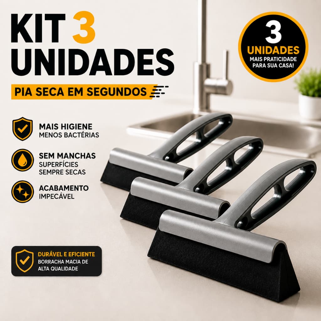 Kit 3 Rodinhos de Pia Rodo Seca Pia Plástico Resistente Alta Durabilidade Multiuso Janelas Banheiros