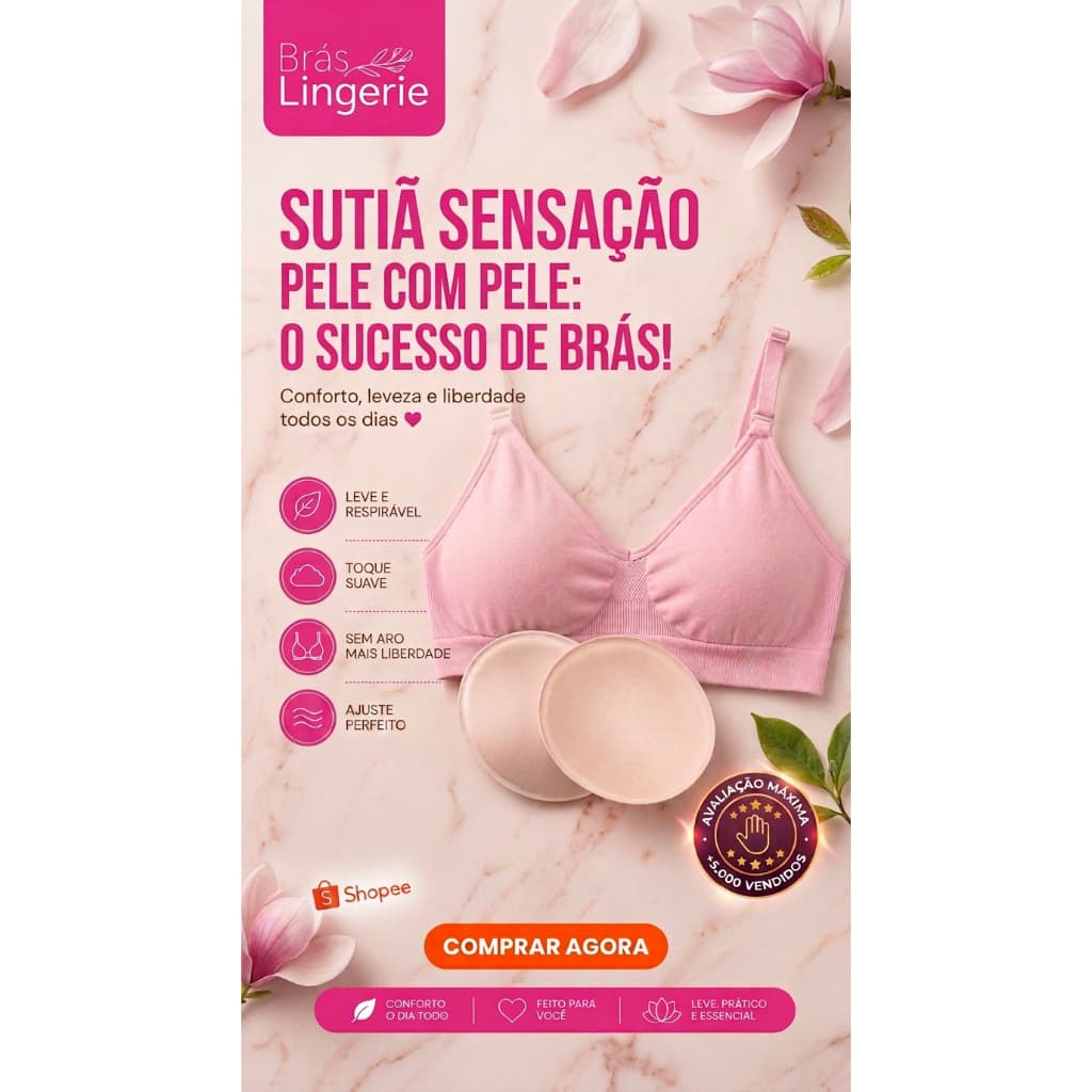Sutiã Confort Sem Costura Bojo Removível Sem Aro Alças Reguláveis Feminino