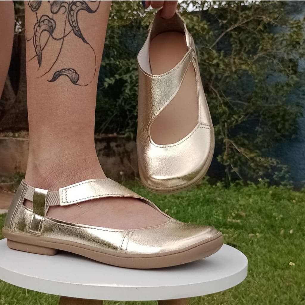 Sapatilha Feminina Dourado Confortavel Bonita Boneca Casual Retro