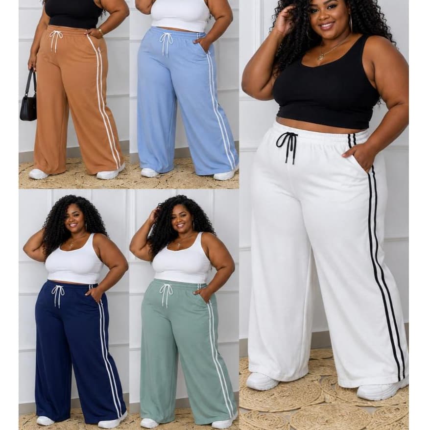 Calca listra pantalona feminina plus size GG ao G3