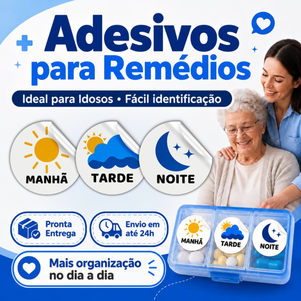 Kit 120 Adesivos Leitura Remédio Idoso Receituário Manhã Tarde Noite