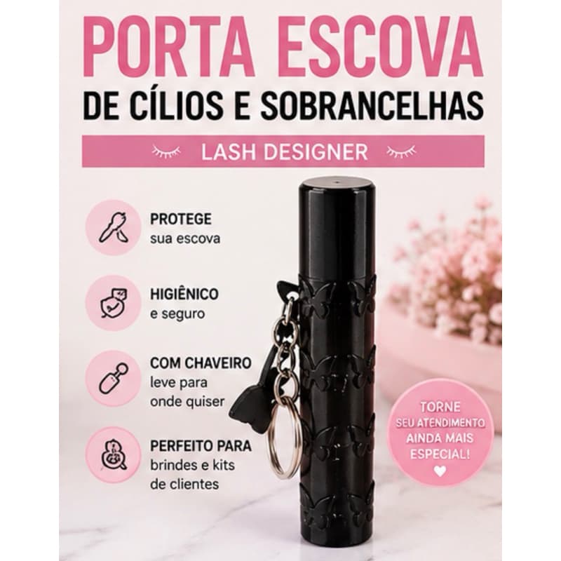 Porta Escova de Cílios e Sobrancelhas | Estojo Protetor para alongamento de Cilios com Chaveir