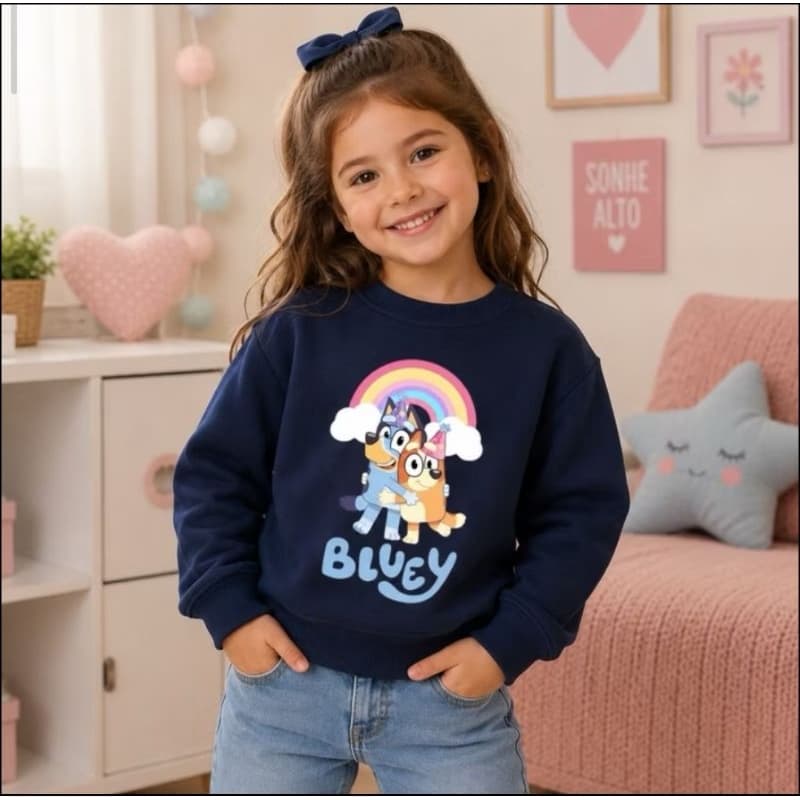 Blusa de Frio Moletom infantil Bluey Bingo desenho Tamanho 4 ao 10 unissex flanelado 100% algodão várias cores