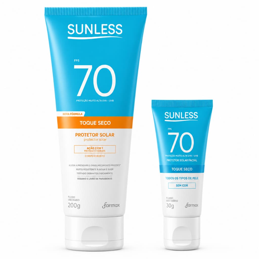 Sunless Protetor Solar FPS 70 200g | Facial 30g | Kit FPS 70 | FPS 60 + Vitamina C | Escolha a Variação
