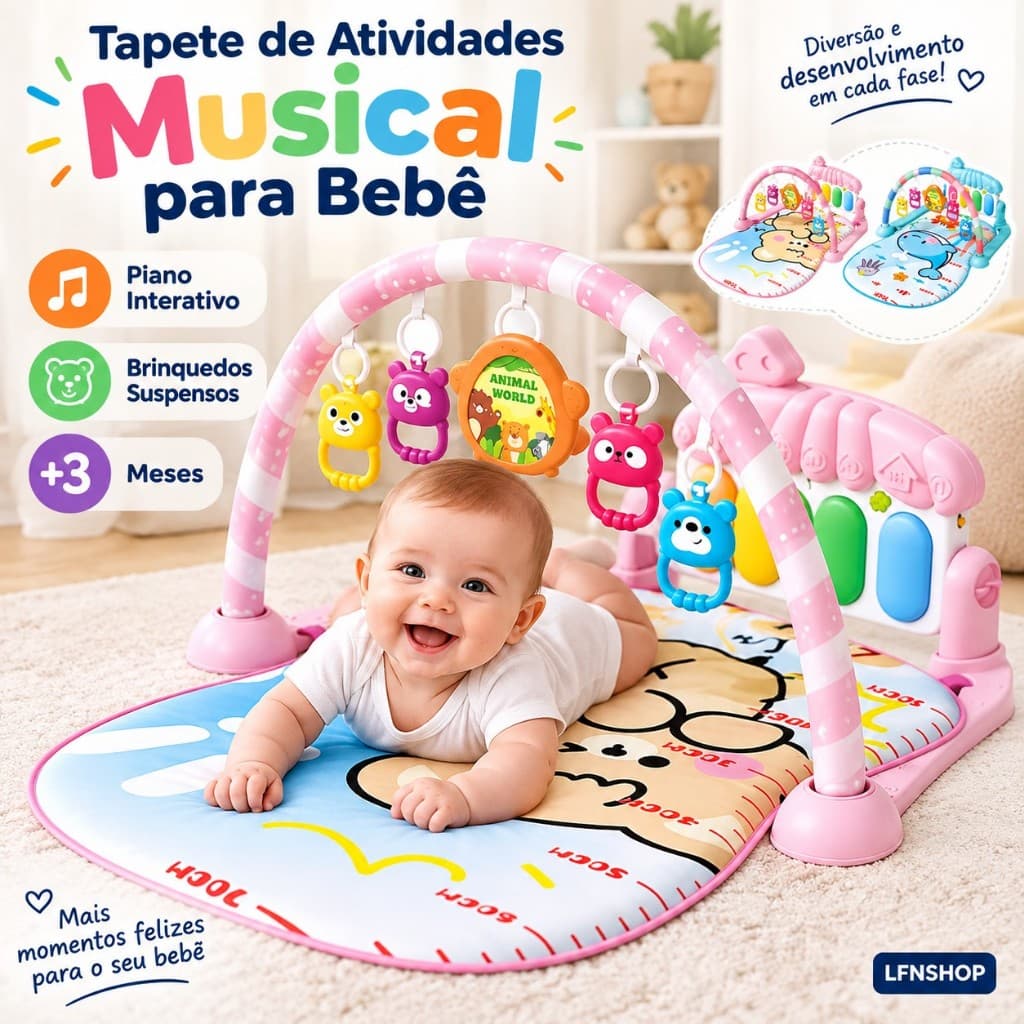 Tapete Musical Bebê Piano Interativo Tapete Educativo Centro de Atividades Infantil