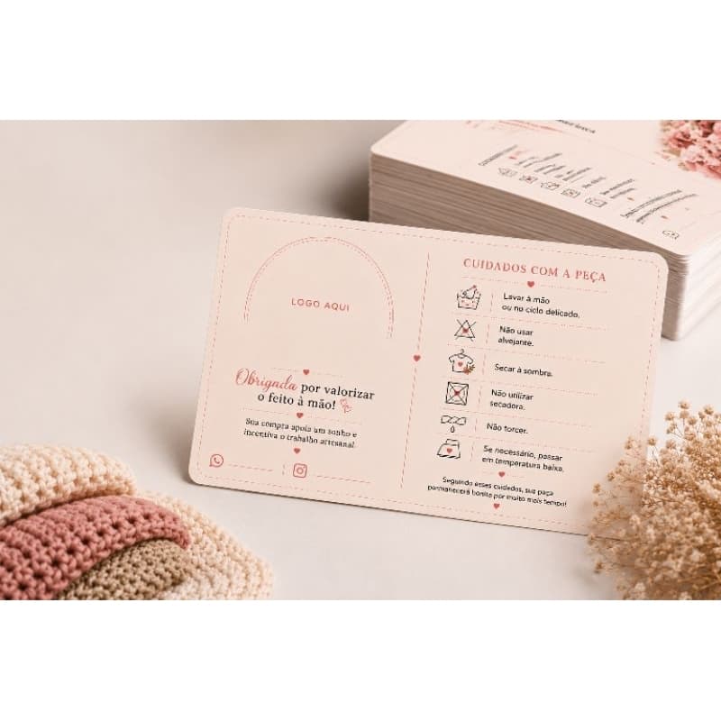 Cartão de Agradecimento com Instruções de Lavagem | 9x5 cm | Papel Offset 180g