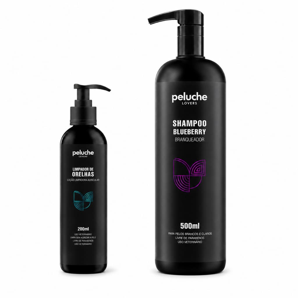 Shampoo Branqueador para Cachorro Limpador de Orelhas Peluche Kit Higiene Pet Pelos Claros Banho e Tosa