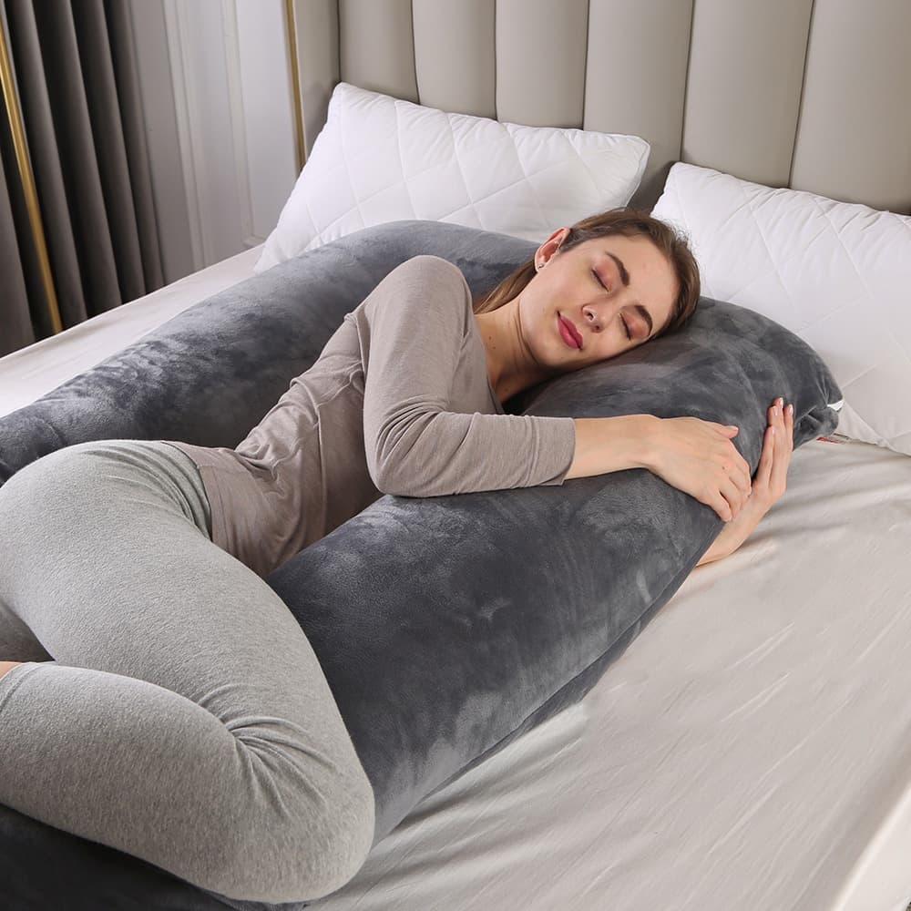 Travesseiro de Corpo em U para Gestante, Apoio Barriga e Lombar, Sono Confortável Toda Gestação