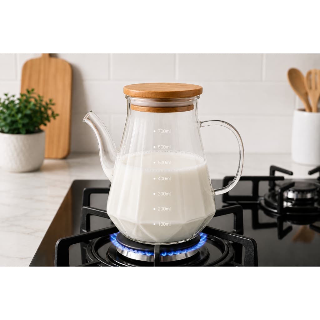 Bule Jarra de Vidro Borossilicato 750ml para Café Chá Leite Resistente ao Calor