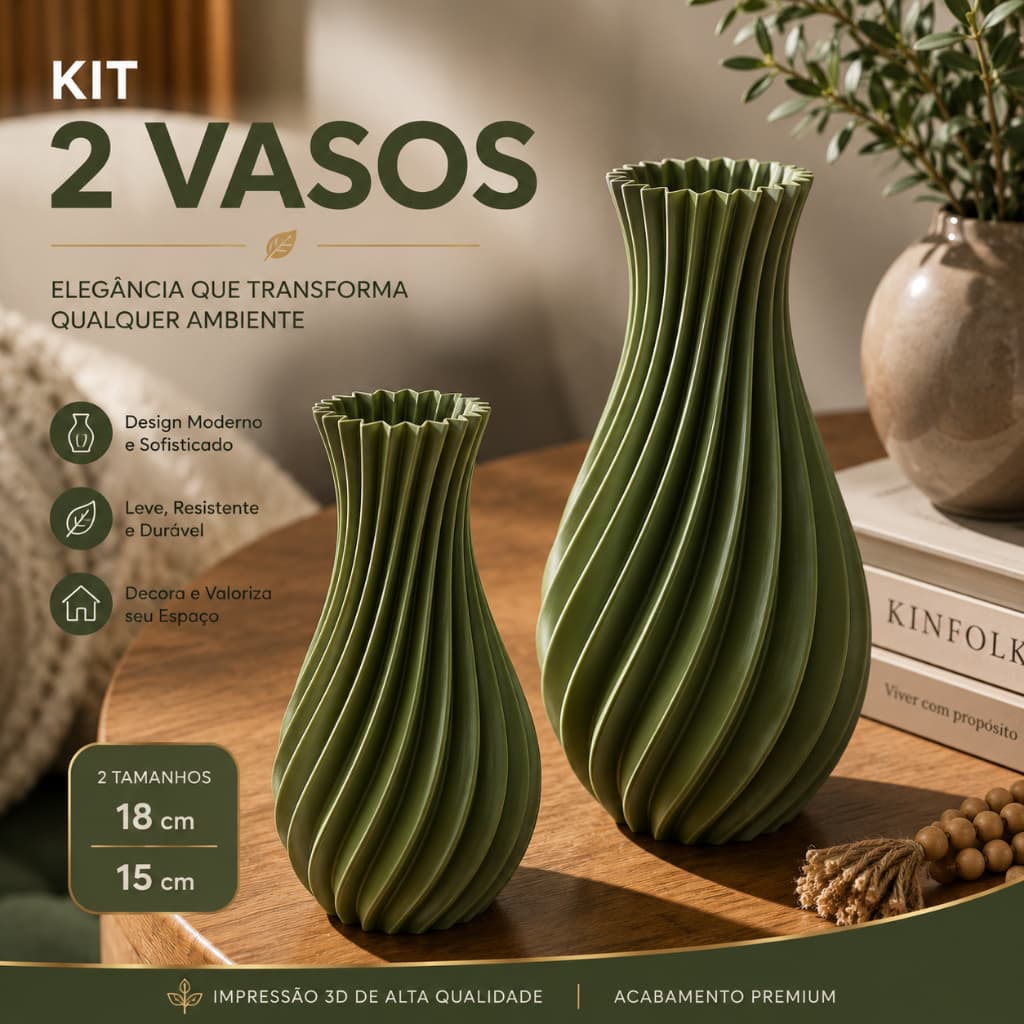 Kit 2 Vasos Espiral Decorativos Decoração Moderna para Sala e Estante Minimalistas Design Orgânico Sala Escritório