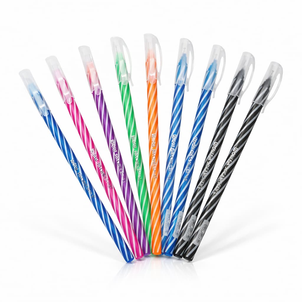 Kit 9 Canetas Esferográficas WOW Ponta Fina 0,7mm Coloridas Azul Preta