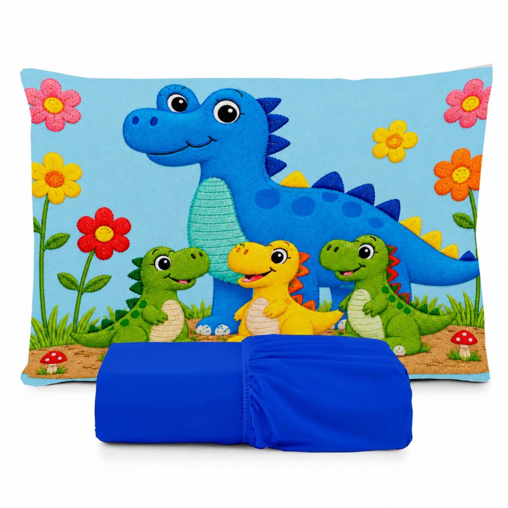JOGO DE LENÇOL SOLTEIRO INFANTIL DINOSSAURO DINO COLORIDO  LENÇOL DE ELASTICO-02 PEÇAS