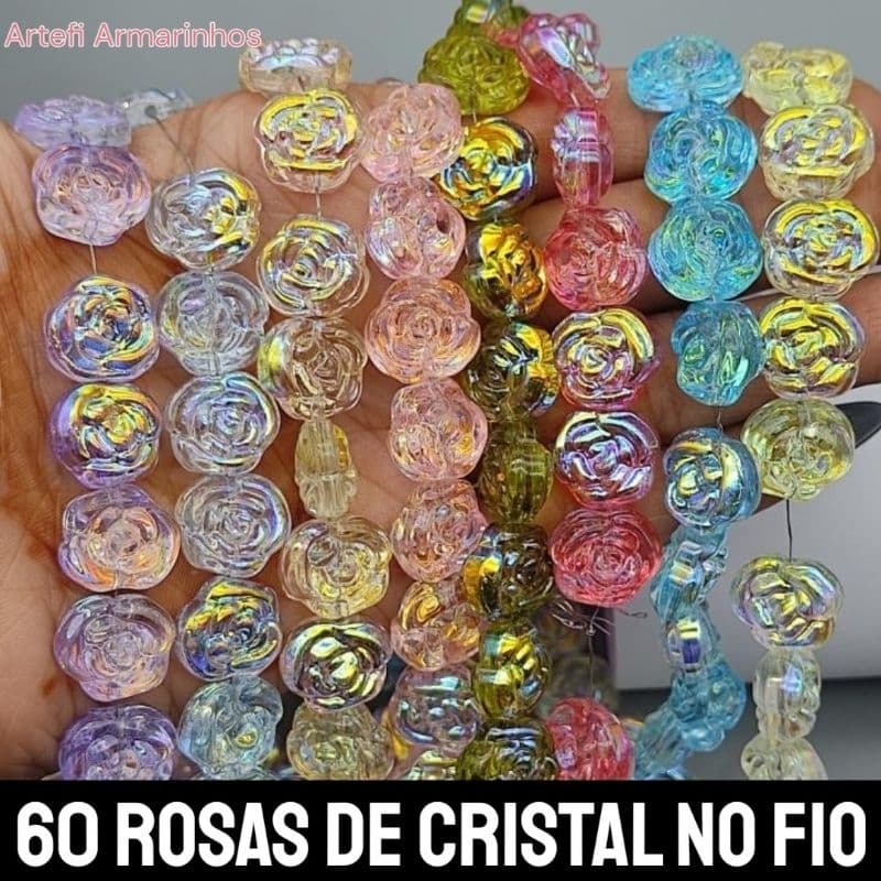 FIO DE CRISTAL 14MM ROSA FLOR DE CRISTAL