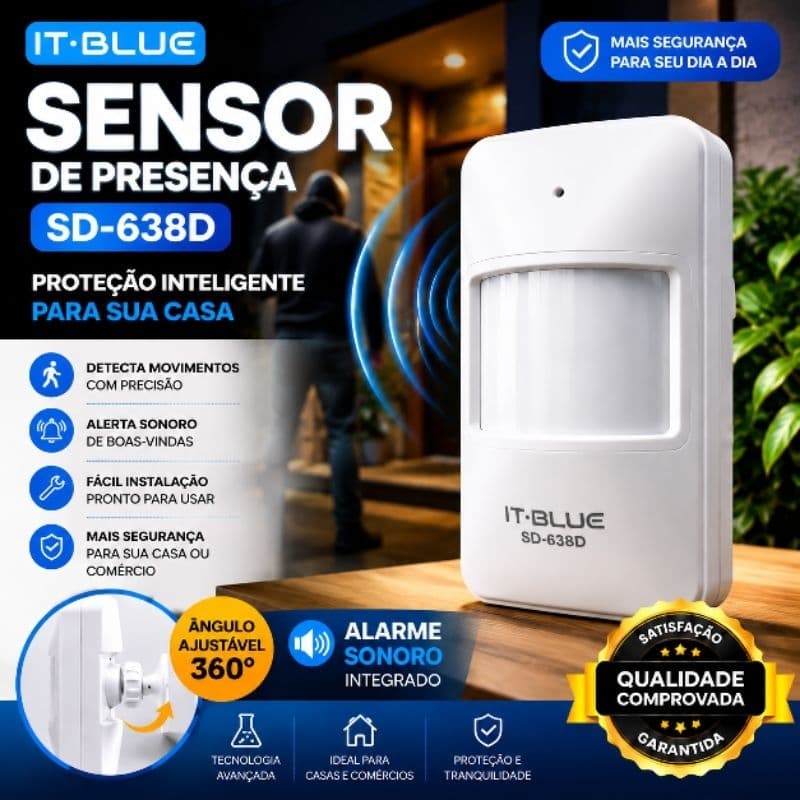 Sensor de Presença Sensor de Movimento a Pilha com Alarme Sonoro