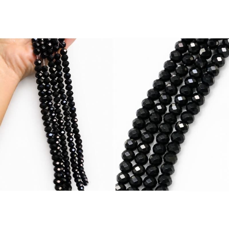 Cristal Vidro Preto Facetado 8mm — 60 contas por Fio para Artesanato