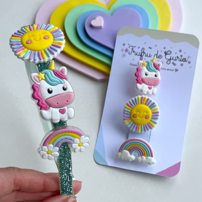Tiara Unicórnio -Arco Íris/Arco de Cabelo Infantil /Trio Xuxinhas  Unicórnio -Arco Íris/Elástico de Cabelo Infantil