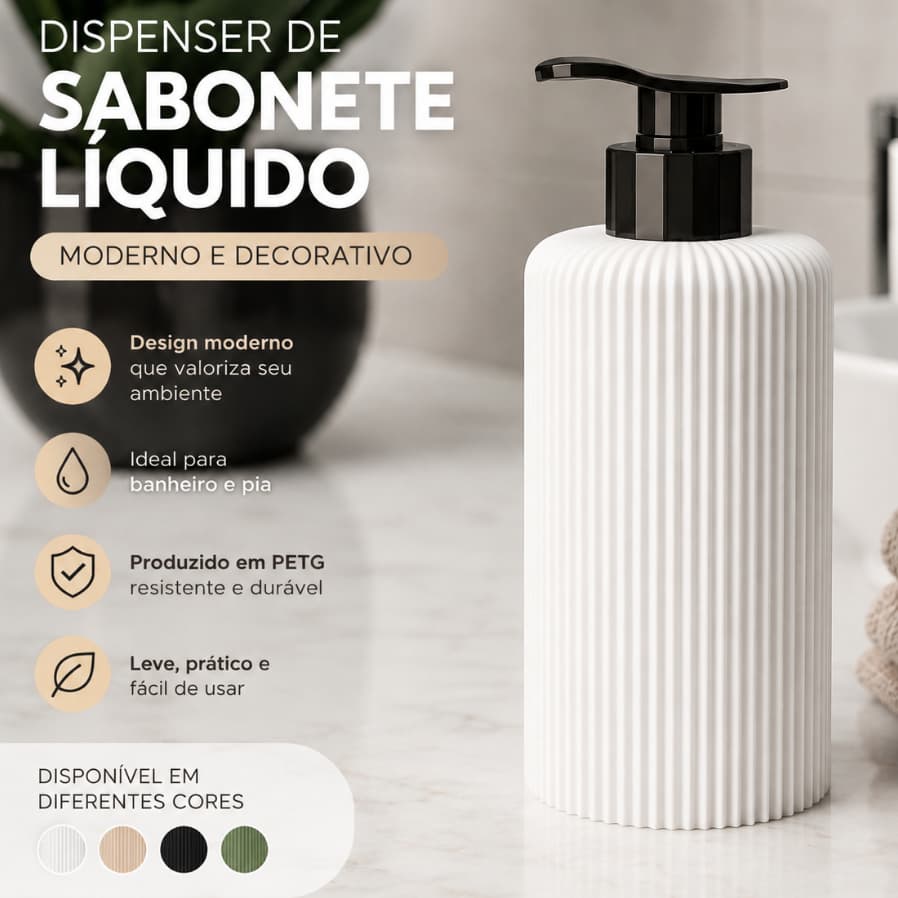 Dispenser de Sabonete Líquido | Porta Sabonete para Banheiro e Pia | Moderno e Decorativo