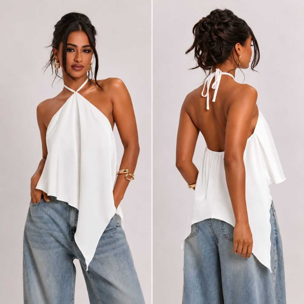 Blusa Feminina Assimétrica Regata Frente Unico  Elegante Moderna Moda verão