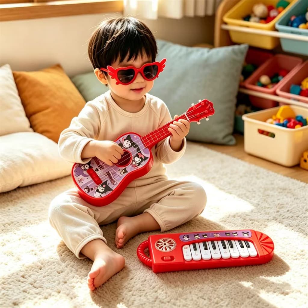 Kit Brinquedo Musical Infantil Educativo Guitarra e Teclado Com Oculos