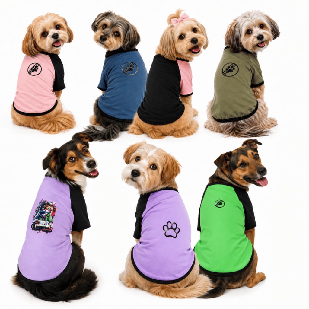 Roupa Pet Raglan Esportiva Cachorro Vária Estampas Cores e Tamanhos