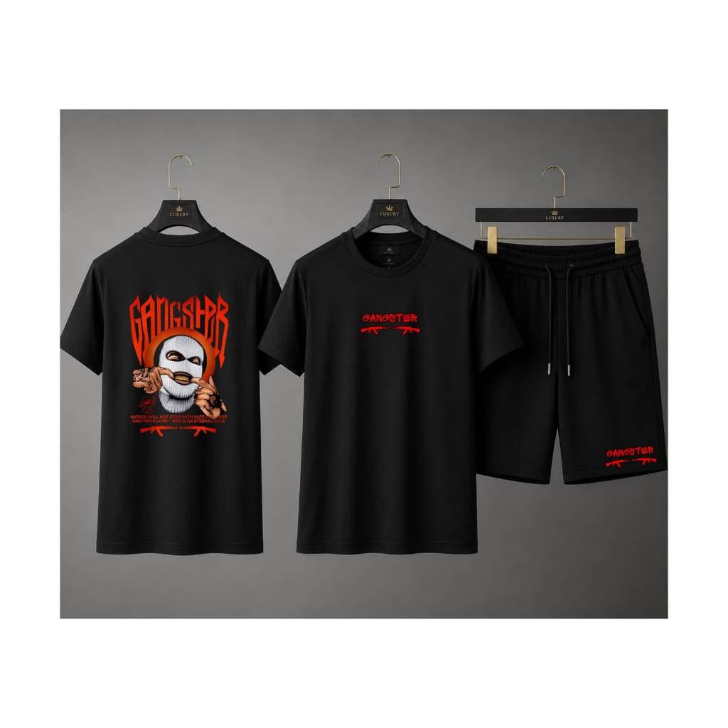 Kit Camiseta + Short Gangster Camisa 100% Algodão Bermuda premiun ENVIO - IMEDIATO