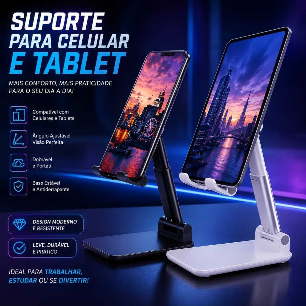 suporte de celular e tablet de mesa  dobràvel potavel e ajustavel super resistente