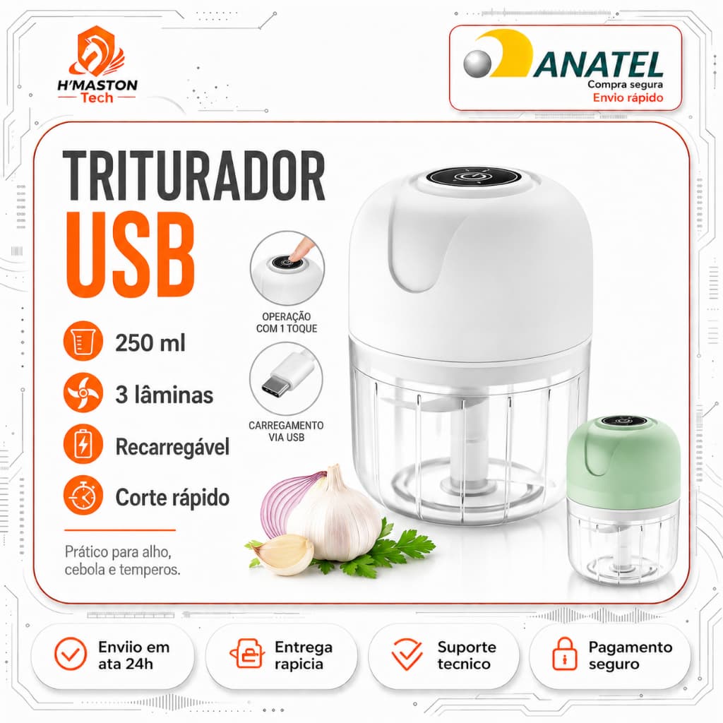 H'Maston FR08 Triturador De Alho Processador De Alimentos Eletrico Triturador De Alho Elétrico Mini Processador De Alho