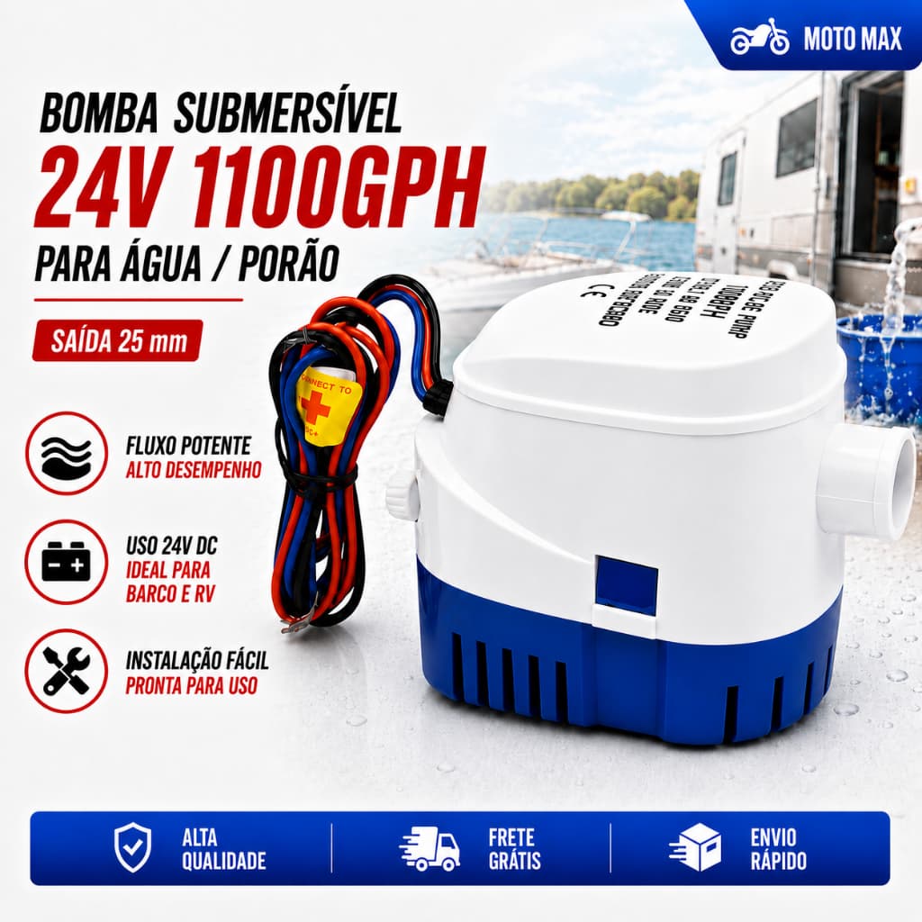 1 PCS 1100GPH 24V Bomba Automática De Água De Barco Marítimo De Porão  Submersível Branco & Azul
