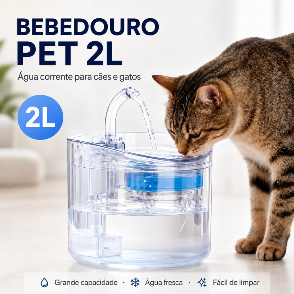 Bebedouro Automático para Gatos e Cães 1,8L, Fonte de Água Circulante, Bomba Silenciosa com Filtragem Tripla