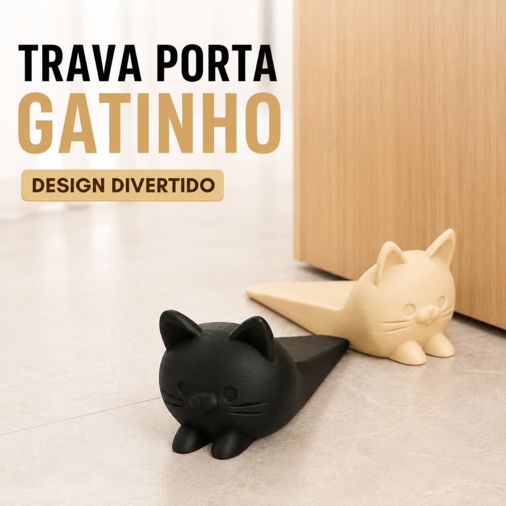 Trava Porta Gatinho Decorativo Calço Protetor de Porta
