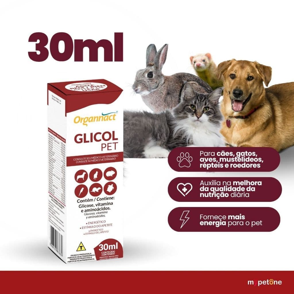 Glicol Pet 30ml Suplemento Vitamínico para Apetite e Energia  - Organnact