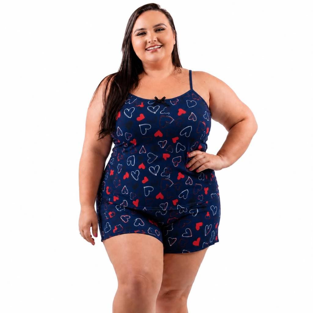 Baby Doll Plus Size Short Doll Pijama Feminino Grande G1 G2 (50 ao 54) Poliéster Liso Estampado