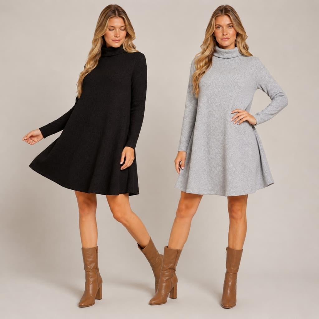 Kit 2 Ponchos Femininos Lanzinha Gola Alta Manga Longa Vestido Blusão de Inverno Quentinho