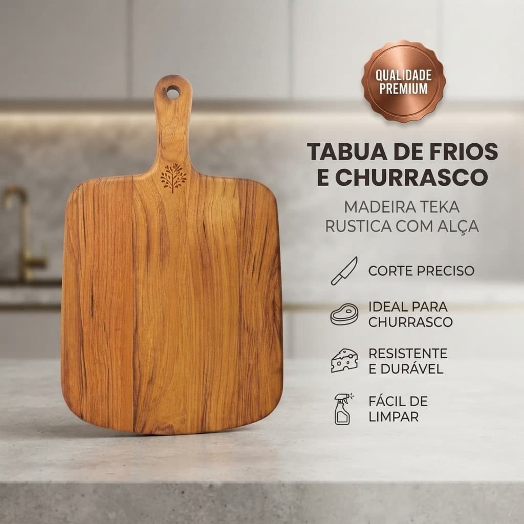 Tabua de Frios Queijos Petiscos Churrasco Quadrada Teka Rustica