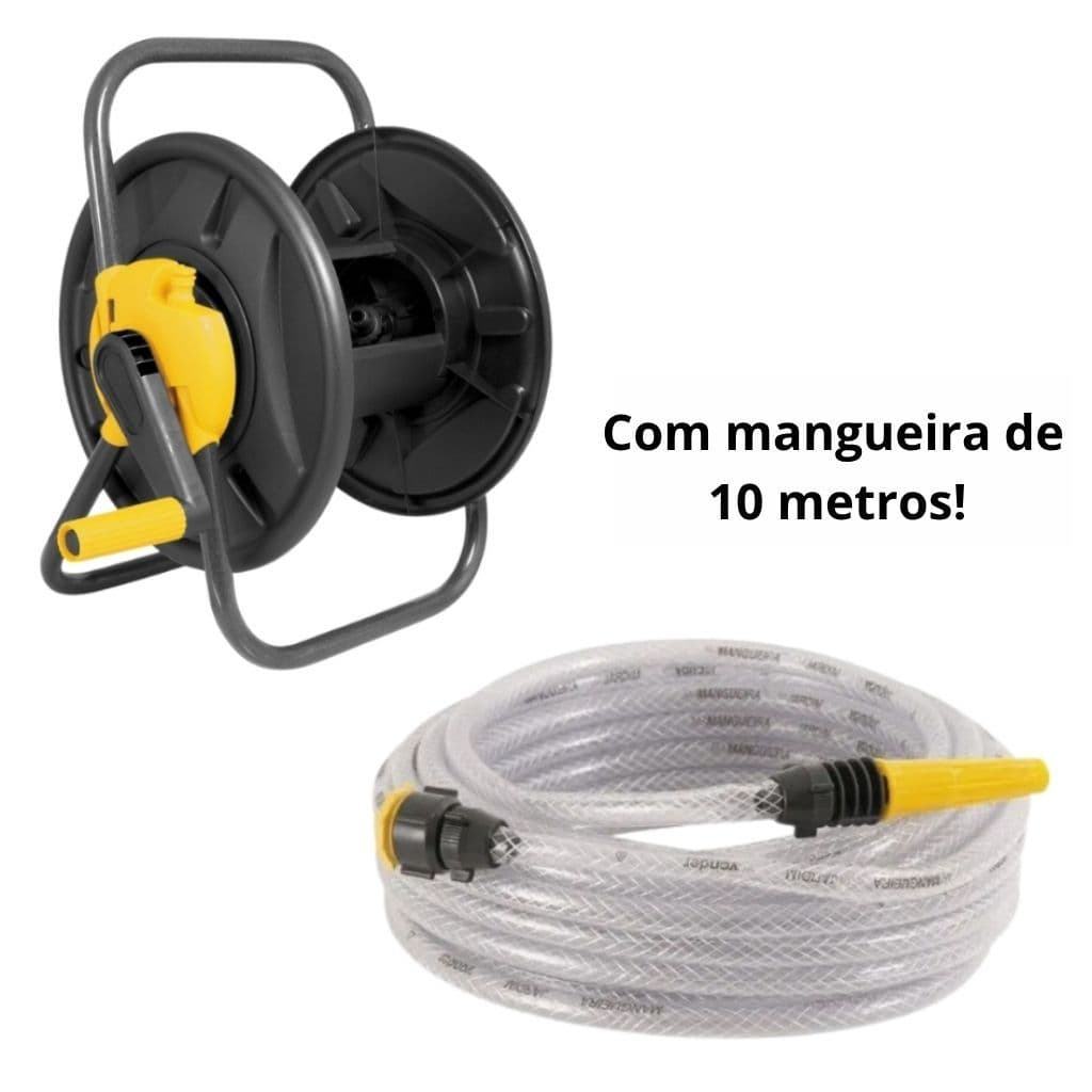 Kit Enrolador para Mangueira Vonder com Mangueira 10m 1/2" e Engate Rápido para Jardim