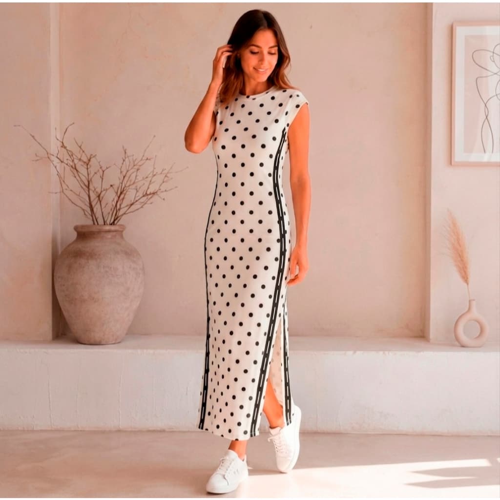 Vestido Mídi Moletinho Poá Faixa Lateral Bolinhas Tendência 733