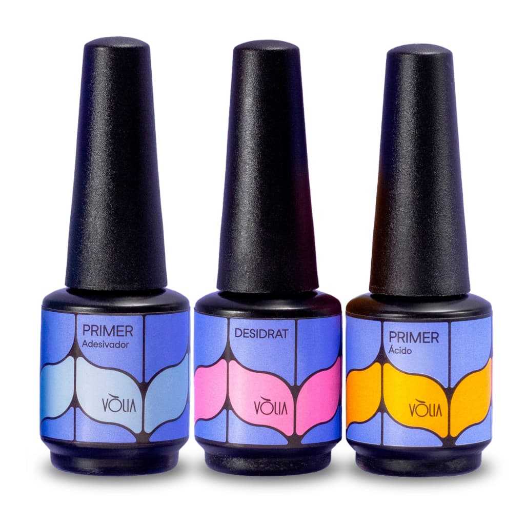 Kit Vòlia Desidrat + Primer sem Ácido + Primer Ácido Unhas Manicure Unha de Gel Fibra de Vidro Alongamento de Unhas